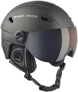 BLACK CREVICE casque ski Silvretta I casque ski avec visière style pilote I différentes couleurs I casque ski hommes & femmes I casque en polycarbonate I casque respirant I taille réglable (S, Carbone Noir)