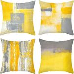 Daesar Decorative Cushion Covers for Bed, Set of 4, Yellow, Grey, White, 45 x 45 cm, Striped Lattice Pattern, Polyester