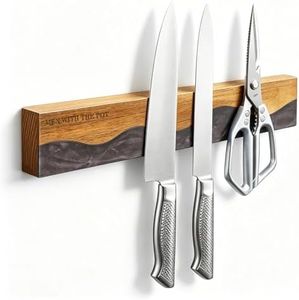 MEN WITH THE POT Magnetic Knife Strips, No Drill Adhesive 16" Magnetic Knife Holder, Acacia Wood & Black Resin Knife Rack for Wall Mount Fridge Refrigerator, Kitchen Knife Bar Tools Organizer