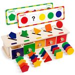 Coogam Montessori Toys Wooden Color Shape Sorting Box Game Geometric Matching Blocks Early Learning Educational Toy Gift for 3 4 5 Year-Old Baby Toddlers