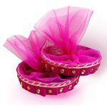 The Bath Stories Multipurpose Decorated Bamboo Basket for Wedding Gift | Sweets | Occasional Gift | Dry Fruits Packing | Wedding Theme (Size 10 L X 2 H) Pack of 2