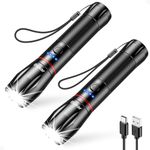 Blukar LED Torch Rechargeable, [2Pack] Torches Led Super Bright Flashlight with 5 Modes, Adjustable Focus,Waterproof, Lightweight Handheld Torch for Power Cut, Camping, Walking etc- Black