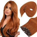 Sunny Hair Clip in Hair Extensions Human Hair Invisible Clip in Hair Extensions Real Human Hair Straight Hair Extensions for Women 16inch Copper