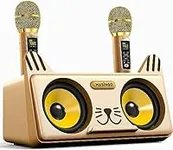 MASINGO Kitty Cat Karaoke Machine for Kids, Children and Toddlers with 2 Wireless Bluetooth Microphones, PA Speaker System Includes Lyrics Display Phone Holder, TV Cable and Singer Vocal Removal Mode