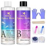 Epoxy Resin Crystal Clear Resin Kit for Beginners, 600ml/23oz Resin Accessories and Casting Resin Starter Kit with Resin Glitter, Measuring Cups, Gloves and Sticks for Art, Craft, Jewelry Making