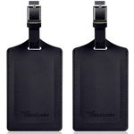 Travelambo Luggage Tags for Suitcases Faux Leather Privacy Protection 2 Pack Bag Tags Travel Accessories Essential, Black, Medium