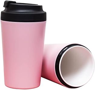 Klaraber Ceramic Travel Mug, Reusable Cup with Ceramic Lining, Ceramic Insulated Mug, Leakproof & ECO Friendly for Hot & Cold Drinks 380ml (Pink)