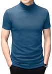 Ophestin Mens Turtleneck Short Sleeve T Shirt Cotton Mock Neck Shirts Turtleneck Sweater Lake Blue, M