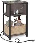 VASAGLE Side Table with Charging Station, 3-Tier End Table with USB Ports and Outlets, Nightstand for Living Room, Bedroom, 11.8 x 13.4 x 22.8 Inches, Plug-in Series, Chestnut Brown and Black