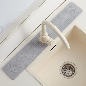 Stone Faucet Mat for Kitchen Sink,Super Absorbent Diatomite Fast Drying Stone and Bathroom Stone Tray for Counter Quick Drying Splash Guard,Prevents Moisture Buildup Sink(Grey,23.6" x 3.9")