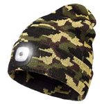 Rechargeable LED Lighted Beanie, Perfect Dad Gifts in Christmas, Stocking Fillers Cap with Light Hands Free Head Torch Unisex Winter Warm Knit Beanie Army Green