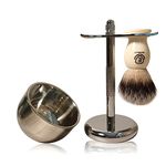 Premium Shaving Brush Kit-3 in 1 Shaving Brush Set for Men Includes Badger Synthetic Hair Shaving Brush,Stainless Steel Shaving Soap Bowl and Stand for Mens Shaving Gift Set(Ivory White)