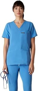 Members Only Women's Siena Scrub Top with 5 Pocket | Hospital Uniform|Nursing Scrubs| Pull On Closure Shirt (Ceil Blue, Small)