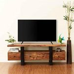 SMAART CRAAFTS Penguin Solid Wood Live Edge TV Unit for LCD/LED- Premium 4 Drawer TV Stand for Living Room | Honey Teak Finish | Acacia Wood Entertainment Unit | Diwali Decorations