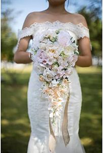 IVAYNE Rose Wedding Bouquets for Bride Cascading 9.6 Inch Bridal Bouquet Bride Bouquets for Wedding, for Wedding Ceremony and Anniversary