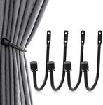 4 Pcs Curtain Holdbacks, Wall Mounted Metal Drapery Tiebacks, Decorative Curtain Tieback Hook, Heavy Duty Metal Window Drapery Holder, Black