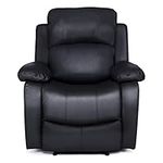 Bravich LUXURY Black Bonded Leather Recliner Arm Chair Reclining Sofa Suite Cinema Gaming Lounge Armchair Home Lounge Armrest Footrest (96x93x97cm)