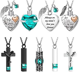 9 Pcs Heart Cross Cubic Urn Necklace for Ashes Keepsake Cremation Jewelry Stainless Steel Necklace Crystal Memorial Pendant Heart Locket Ashes Necklace for Women Men Loved Ones, 9 Styles, Stainless Steel, stainless steel