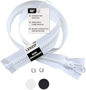 EZ-Xtend Lenzip #8 Separating Zipper - Heavy Duty Cut to Length Zipper with Double Metal Locking Zipper Pulls - Includes 2 Stainless Steel Zipper Bottom Stops (White, 120")