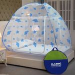 Classic Mosquito Net for Double Bed - Cloud Net | King Size Foldable Machardani | Polyester 30GSM Strong Mesh | PVC Coated Corrosion Resistant Steel Wire - Blue