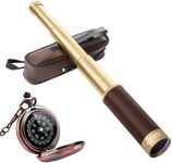 laupha Retro Pirate Telescope Zoomable 25x30 Spyglass Portable Collapsible Handheld Telescope Vintage Monocular for Kids & Classical Collection Compass for Camping Hunting Boating Gift