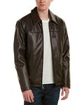 Cole Haan Mens Faux-leather Jacket, Dark Brown, S