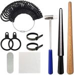 10 PCS Ring Sizer UK Suits, Ring Measurement Tool UK Sizes, Ring Size Measurement Tool, Ring Gauges Finger Sizer UK Making Kit with Polishing Strip, Cleaning Cloth and Plastic Hammer