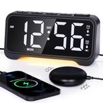 ROCAM Alarm Clock for Heavy Sleepers with Powerful Bed Shaker, Loud Alarm Clock for Deaf People, Dual Alarm, 5 Dimmer, 5 Volumes, Snooze, Power-Off Memory, 12/24H, Week Display, Night Light