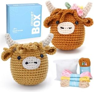 CROCHET BOX Crochet Kit for Beginner, 2 PCS Highland Cow Easy Learn How to Crochet Stuffed Animals Amigurumi Gift for Adults and Kids(12+), Knitting Set with Yarn Hook Stitch-by-Stitch Video Tutorial