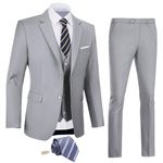 Amyox Men's Slim Fit 3 Piece Suit Two Button Business Wedding Dress Tux Suit Set Jacket Vest Pants with Tie, Grey, Small