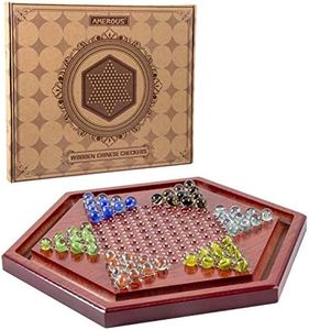AMEROUS 13.6 inches Wooden Chinese Checkers Board Game Set with 60 Colorful Glass Marbles, Classic Strategy Game for Kids, Adults, Whole Family Play (Up to Six Players)