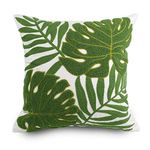 Hodeco Embroidery Throw Pillow Covers 18x18 Home Decor Loop Tropical Green Leave Floor Pillow Cover for Couch 100% Cotton Canvas Cushion Cover Pillow Case Plant Monstera Leaf 45x45, 1 Piece