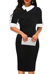 oxiuly Women's Retro Bodycon Knee-Length Formal Office Dresses Work Pencil Dress OX276, Black Solid, Medium