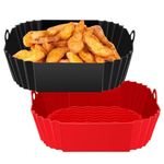 CLIXERA Nonstick Silicone Air Fryer Liner Basket Inserts - Set of 2, 8 Inch Square with Ear Handles | Reusable, Heat Resistant Cooking Accessories | Non-Stick Oven Baking Tray Liners, Multicolor