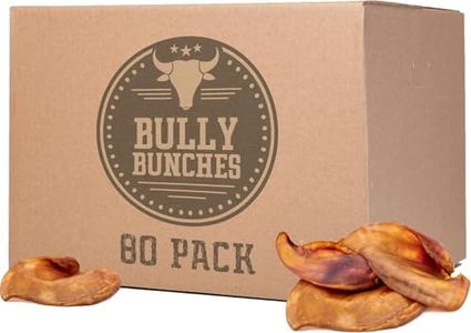 Bully Bunches Large Whole Pig Ears for Dogs | Free Range Oven Baked Pork for All Breeds | All-Natural, Single Ingredient & 100% Digestible Safe Dog Chew (80 Pack)