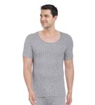 FREECULTR Men's Thermal Set | Antibacterial, Skin Friendly with Pure Cotton Blazetech Heat Retention | Slim Fit Solid |Light Grey (Half Sleeve -XL)