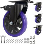 6 Inch Caster Wheels 3000lbs,Heavy Duty Casters Set of 4 with Brake, No Noise Polyurethane Swivel Caster Wheels for Cart,Furniture,Workbench(Free Screws & Spanners)