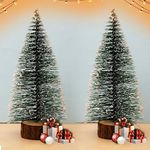 Christmas Tree with Snow | 15 cm Long, 2 Trees | Tree with Wooden Base | Frosted Pine Tree | Xmas Tree for Home Décor, Corporate Gifting & Christmas