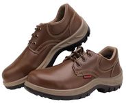 Karam FS61 Brown Leather Safety Shoes for Men | Double Density with Steel Toe | Antistatic, Anstislip, Oil & Heat Resistant | Size-08