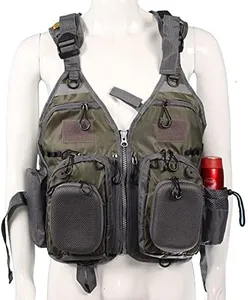 JKSPORTS Fly Fishing Vest Fishing Safety Life Jacket for Swimming Sailing Boating Kayak Floating Multifunction Breathable Backpack for Men and Women Kayak Vest Swim Vest (Green and Gray,with Foam)