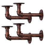 BEJOY 4pcs Heavy Duty Shelf Brackets for Shelves, Industrial Pipe Bracket 17cm, Vintage Copper Iron Wall Mount Pipe Shelving Bracket, Rustic Home Pipe Shelf, Copper