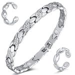 Cigmag Lymphatic Drainage Magnetic Bracelets for Women Titanium Steel Adjustable with Removal Tool and Gift Box (Silver Crystal)