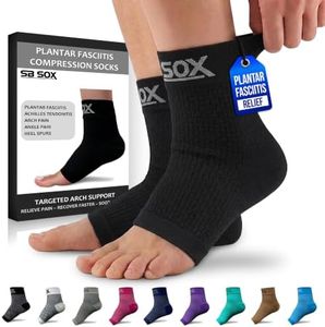 SB SOX Plantar Fasciitis Compression Socks – Arch Support Sleeve for Heel Pain Relief, Achilles Tendonitis & Foot Pain – Toeless Ankle Compression, All-Day Comfort (Solid Black, Small)