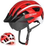 VICTGOAL Bike Helmet for Men Women with Led Light Detachable Magnetic Goggles Removable Sun Visor Mountain & Road Bicycle Helmets Adjustable Size Adult Cycling Helmets (L: 57-61 cm, Red)