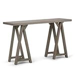 Simpli Home Sawhorse Console Sofa Table, Distressed Grey