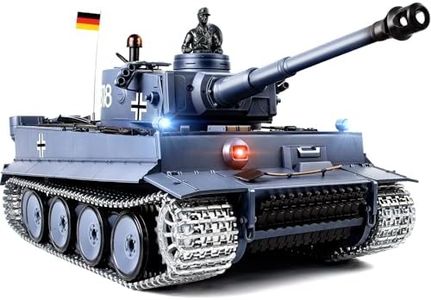 Supdex 1/16 RC Tank, Heng Long Metal Tiger I Army Toy with Smoke, Sound and Lights, Remote Control Tank that Shoots with Upgraded Metal Tracks, Idler and Sprocket Wheel, Steel Gearbox, Batteries*2