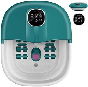 COSTWAY Foot Spa Bath Massager, Folding Electric Pedicure Footbath with Heat Bubbles, Timer, Adjustable Temperature, Pumice Stone and Massage Rollers, Home Foot Soaking Tub for Relief (Teal Blue)