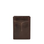 Fossil Men's Derrick Leather RFID-Blocking Magnetic Card Case with Money Clip Wallet, Dark Brown, (Model: ML3812201)