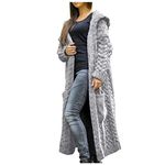 Cable Knit Cardigan for Women Thermal Hooded Neck Solid Knitwear Maxi Coat Oversized Longline Hooded Cape Jumpers Cardigan Loose Fit Soft Abrasion Casual Ladies Tunic Top for Fall Winter (Grey, 5XL)