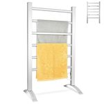 COSTWAY 2-in-1 Electric Towel Warmer, Freestanding & Wall Mounted Aluminum Straight Heated Towel Rail with 6 Bars, Bathroom Radiator Drying Rack